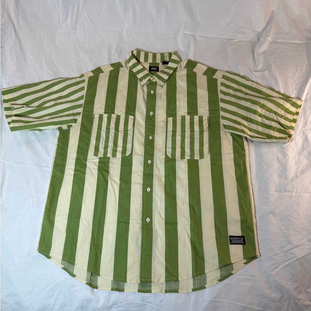 Levi's Green and Cream Striped Casual Button Down Shirt